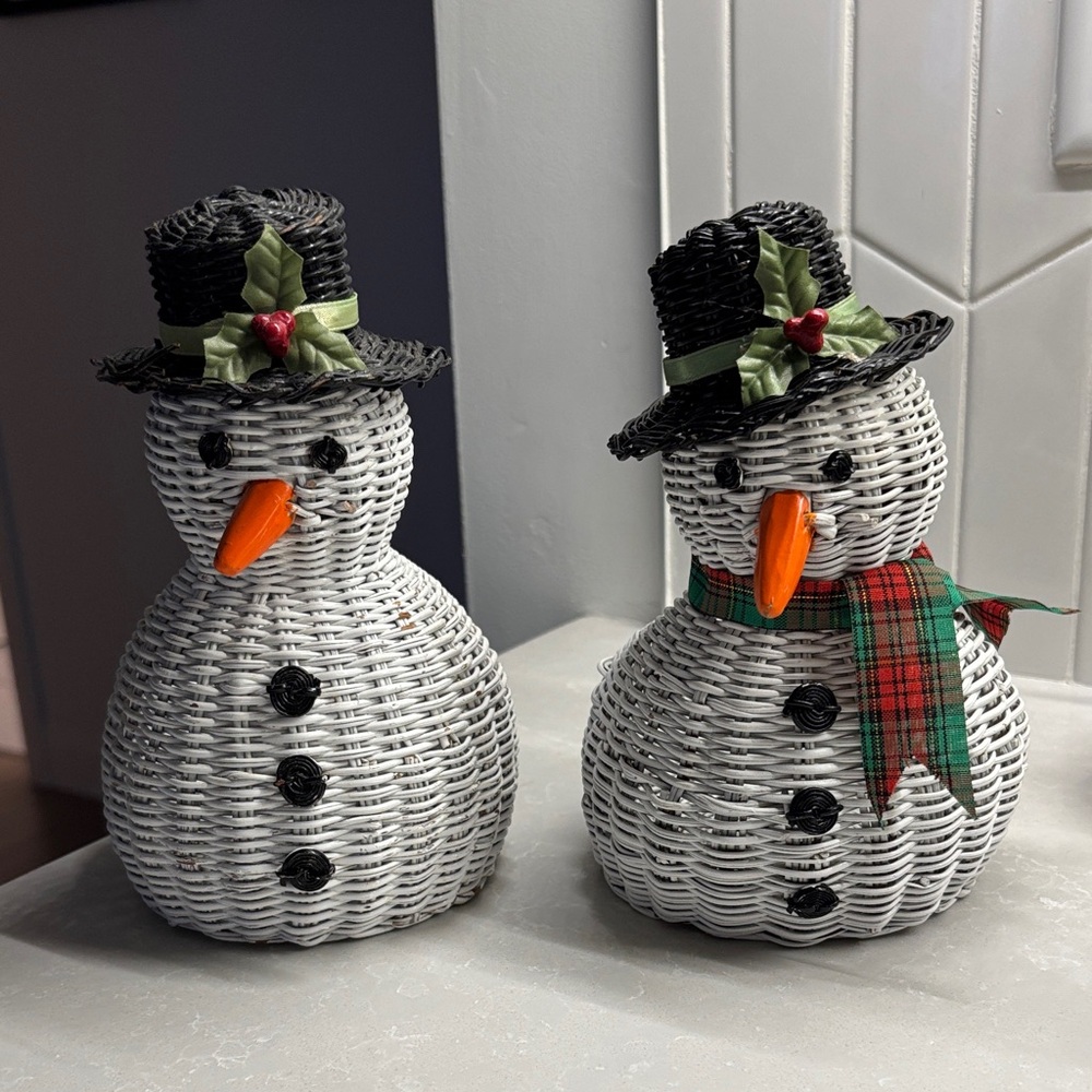 Pair of Vintage Snowman Baskets